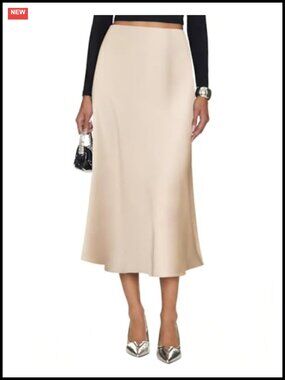 Silk Satin Midi Skirt High Waisted A-Line Long Skirt